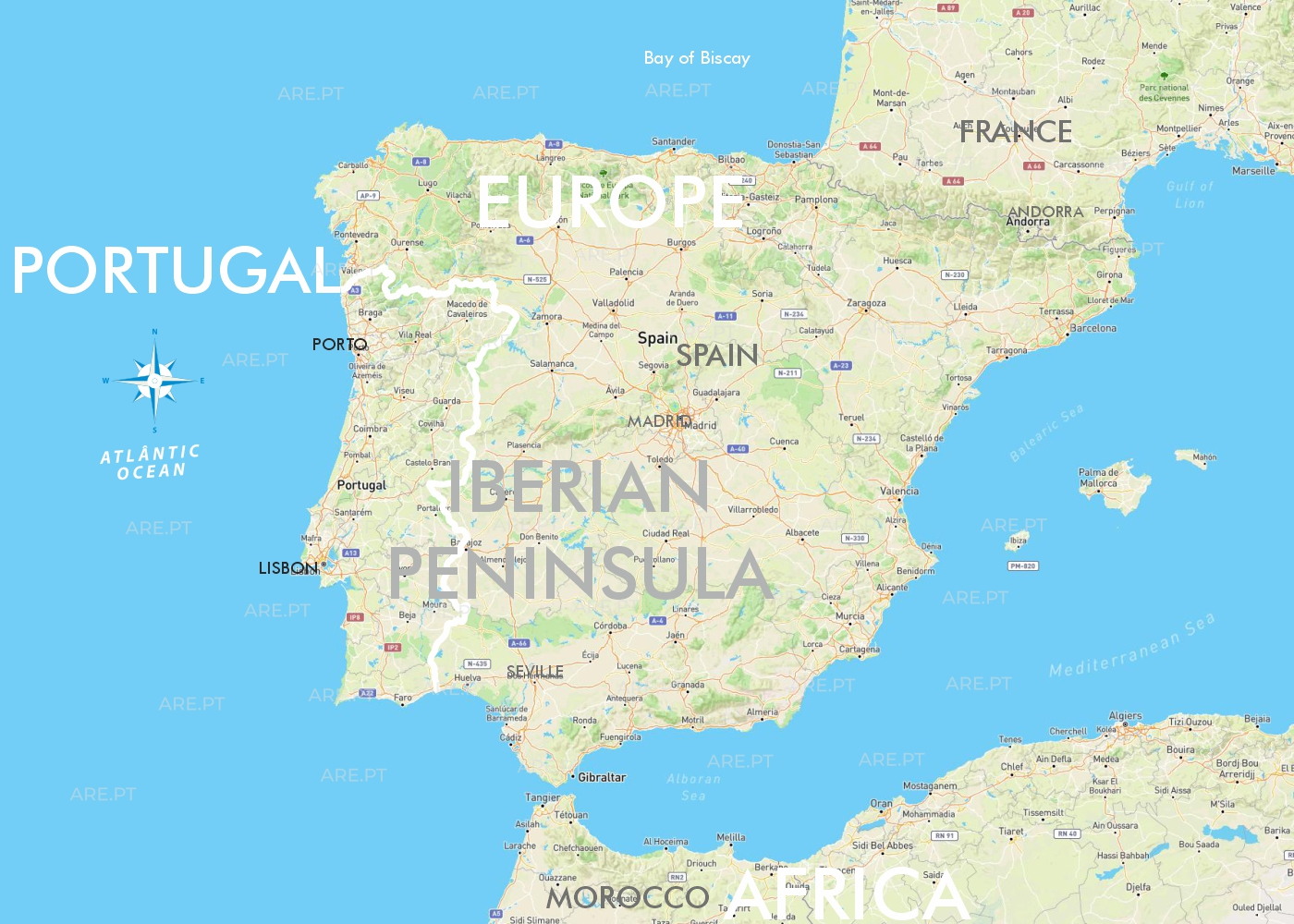 Le Portugal est le pays le plus occidental de l'Europe, bordé par l'Espagne à l'est et au nord, et par l'océan Atlantique à l'ouest et au sud. Faisant partie de la péninsule Ibérique, il bénéficie d'une position stratégique qui a fortement influencé son histoire maritime et son développement culturel.