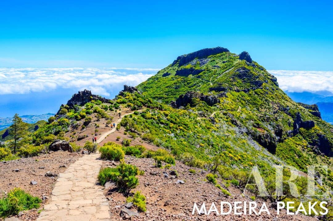 PR1 Vereda do Areeiro is a trail connecting three of Madeira's highest peaks. It starts at Pico do Areeiro (1818 m), crosses Pico das Torres (1851 m), and ends at Pico Ruivo (1862 m). This 7 km trail of moderate difficulty takes about 3:30 hours to complete and is part of the Central Mountain Massif, a Natura 2000 Network area. The trail begins at the Pico do Areeiro viewpoint and includes tunnels, steep slopes, and a challenging climb to the shelter Casa de Abrigo do Pico Ruivo. Hikers will see high-altitude heath and unique bird species along the way.