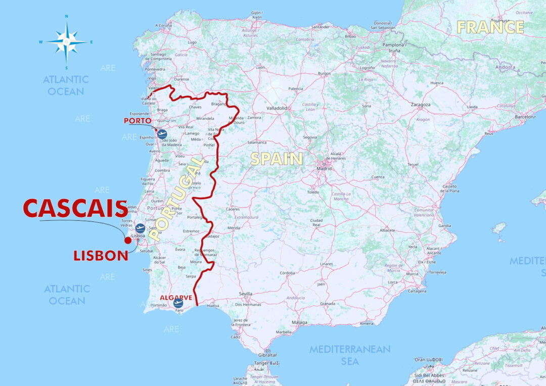 Map of the Iberian peninsula with the location of Cascais