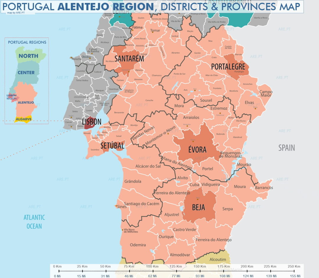 The Alentejo region of Portugal is made up of the districts of Evora, Beja and Portalegre