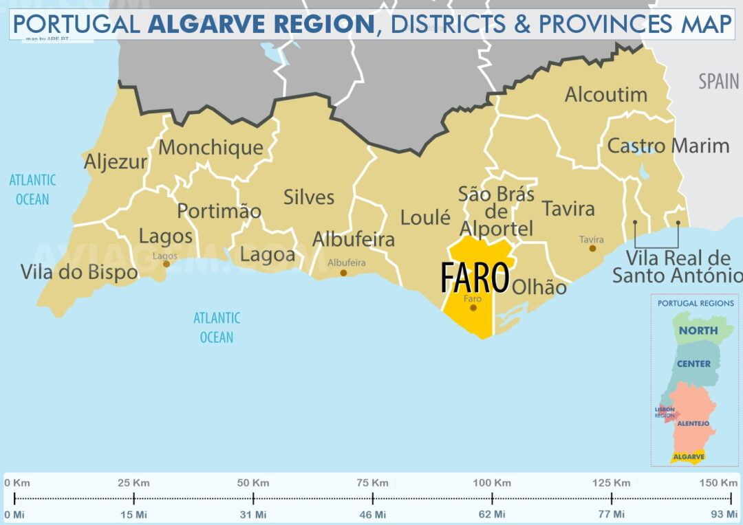 The Algarve is the southern region of Portugal made up only of the district of Faro, with 16 municipalities, with 472,000 inhabitants in 2022