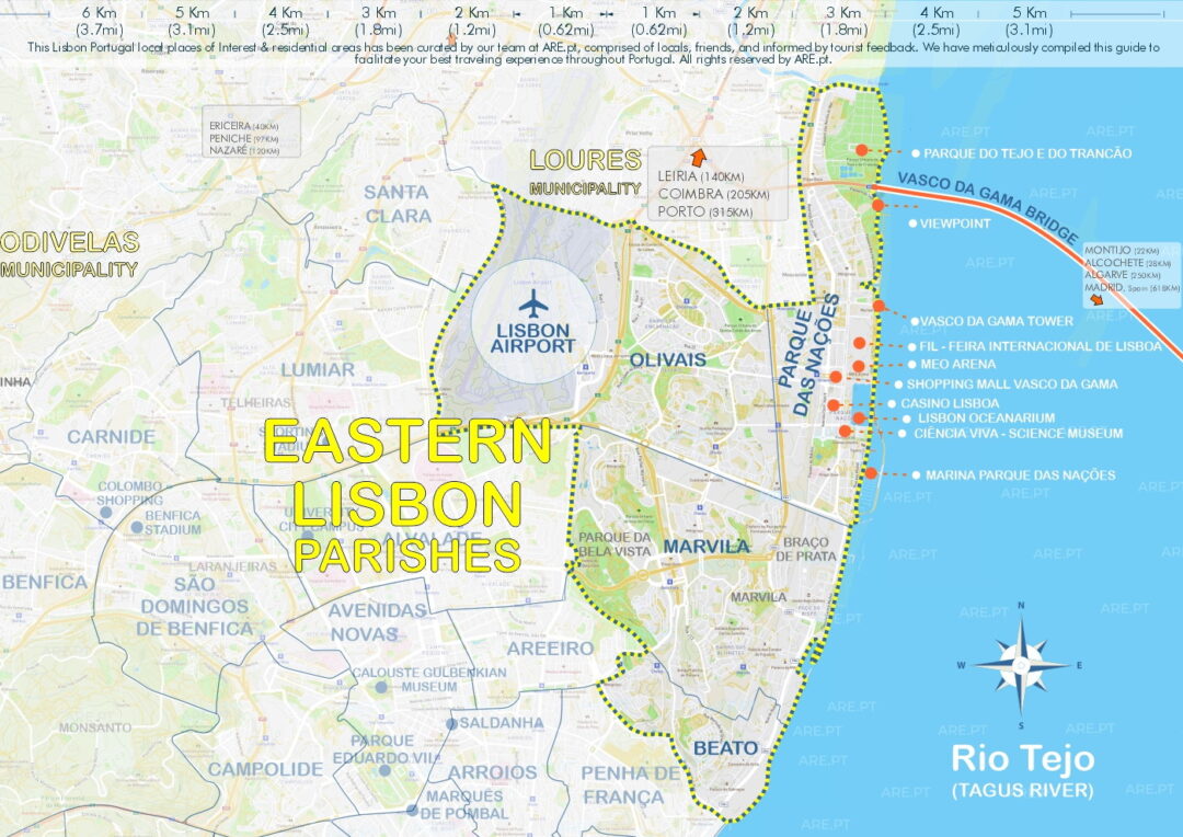Eastern Lisbon map with the parishes of Olivais, which houses Lisbon's main airport, and Parque das Nações.