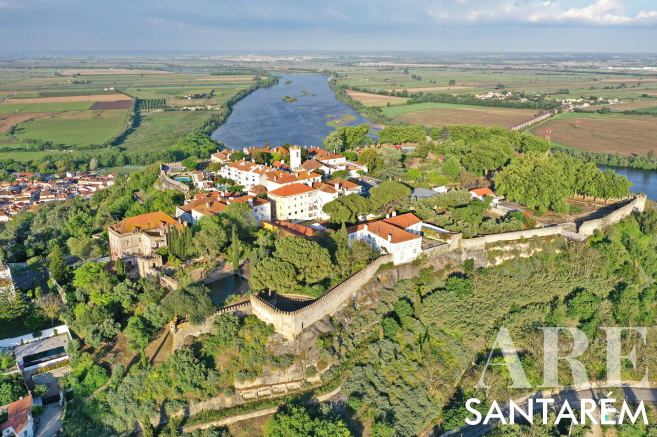 Santarém, view of the castle, the marshes, the Tagus river, and the Dom Luís I bridge