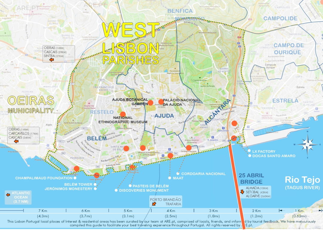 western area map of Lisbon Belem, Ajuda, and Alcantara.