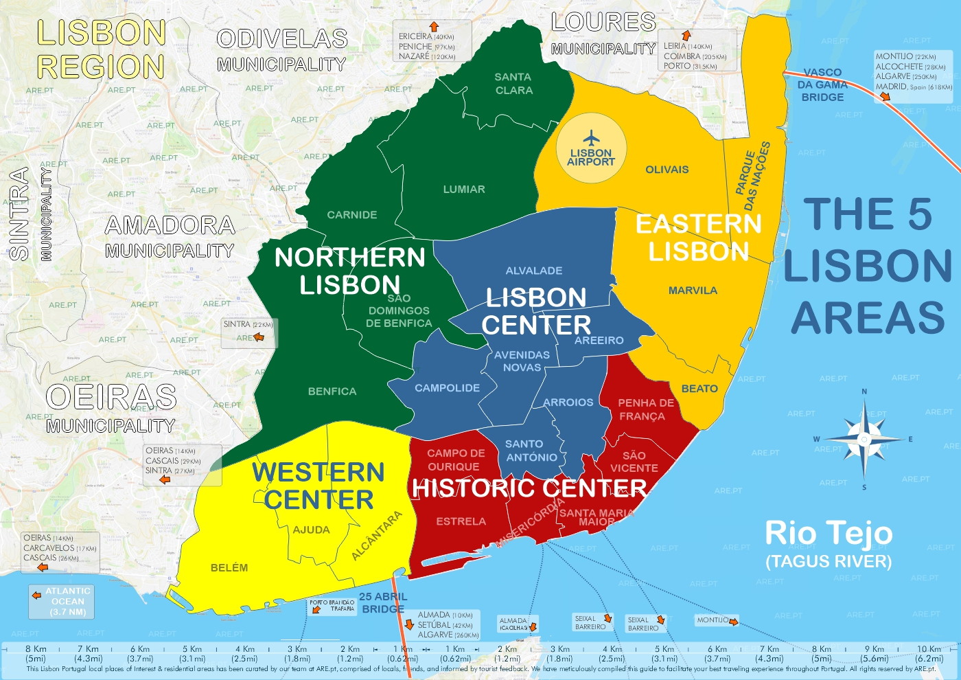 Lisbon map with the five main areas.